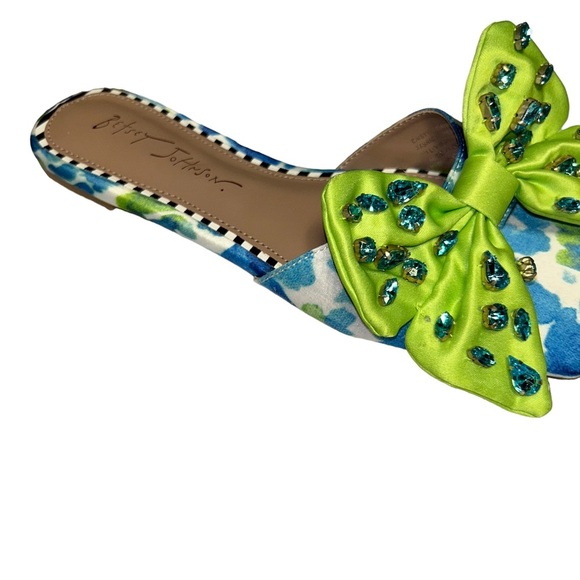 Betsey Johnson Daisyy R Women's bling bow flat Slide Sandals size 6.5 blue/lime - Picture 2 of 5